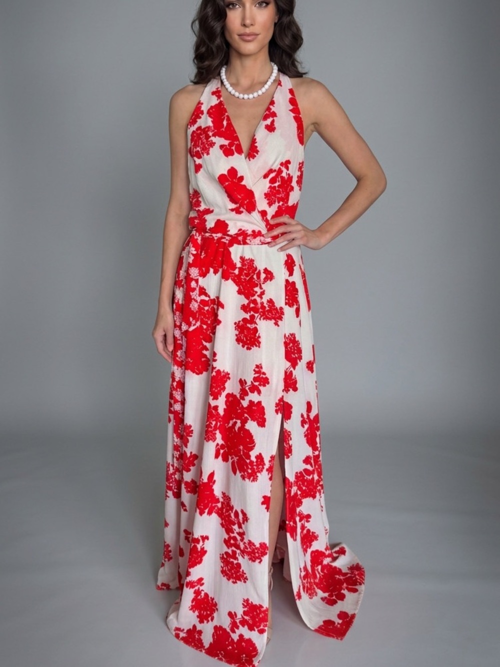 Premier Amour Red & White Floral Maxi Dress